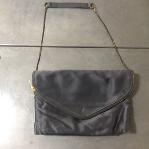 Satin grayish blue jcrew bag with multiple pockets